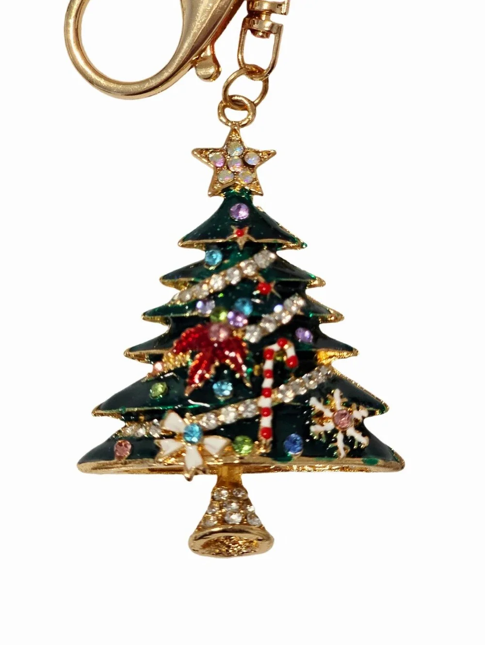 Holiday Christmas Tree Keychain Bag Charm Crystals Gold-tone - NWT